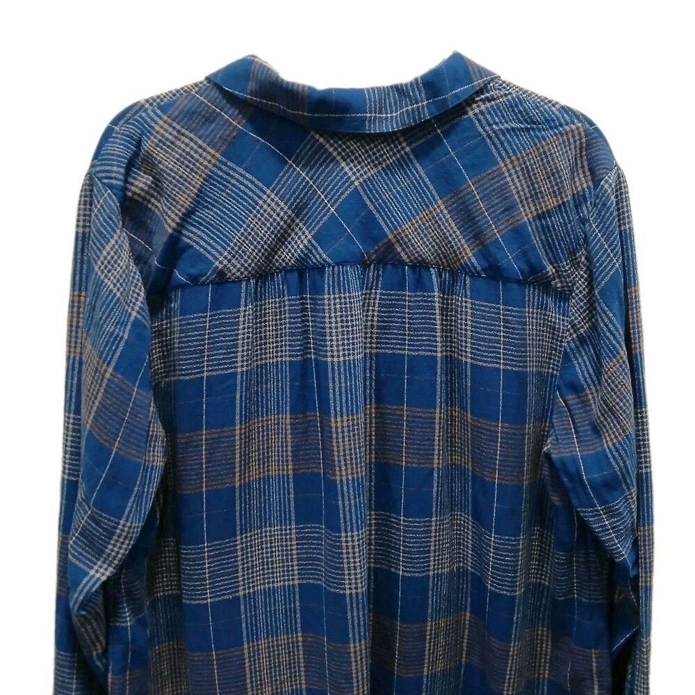 J Jill Womens XL Tunic Top Shirt Blue Plaid Henley Popover Long Sleeve Casual - Picture 7 of 13